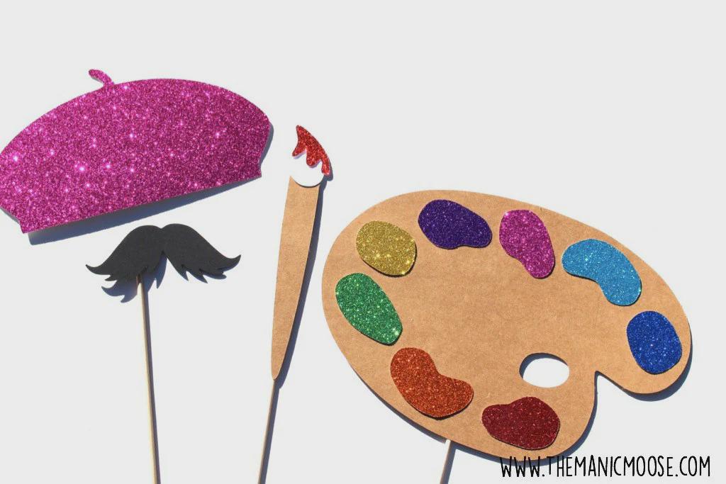 Glitter Artist Photo Booth Props – Beret, Palette, Brush, Mustache