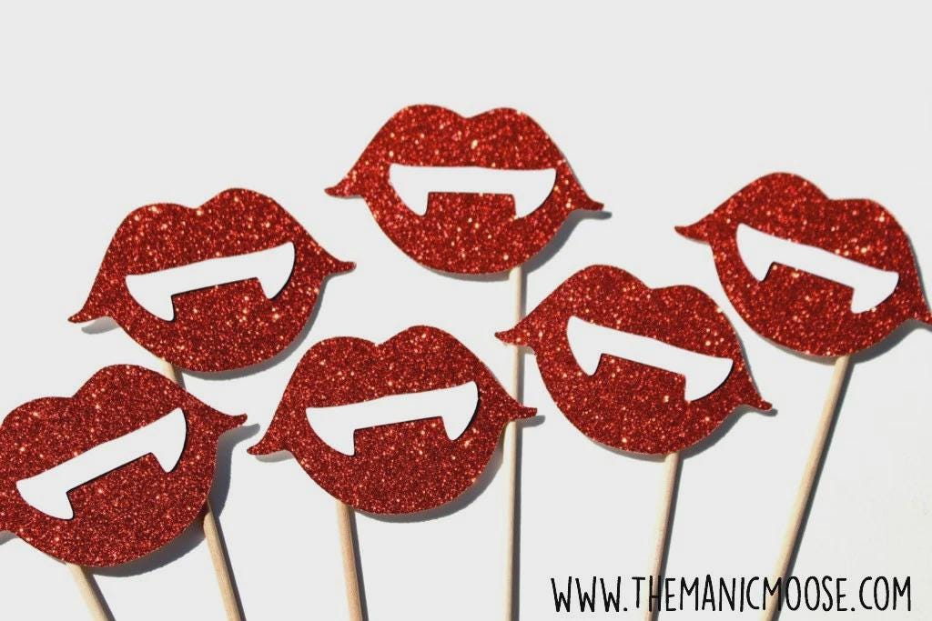 Glitter Vampire Lips Photo Booth Props - Set of 6