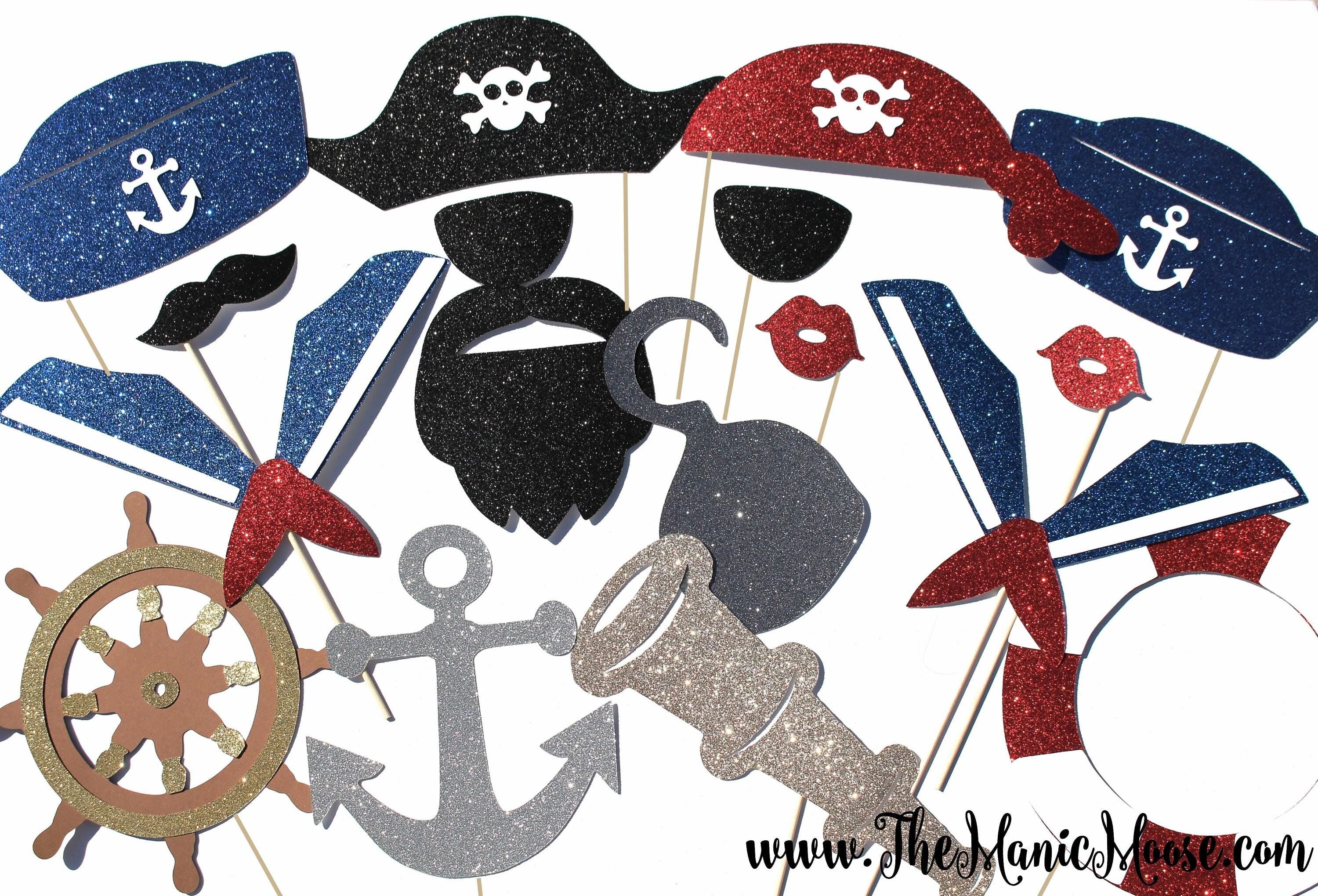 Pirate & Sailor Photo Booth Props – Glitter Party Decorations, 17 Piece Set