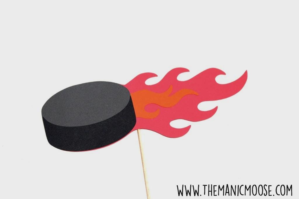 Glitter Hockey Puck Photo Prop – Flames Party Decoration
