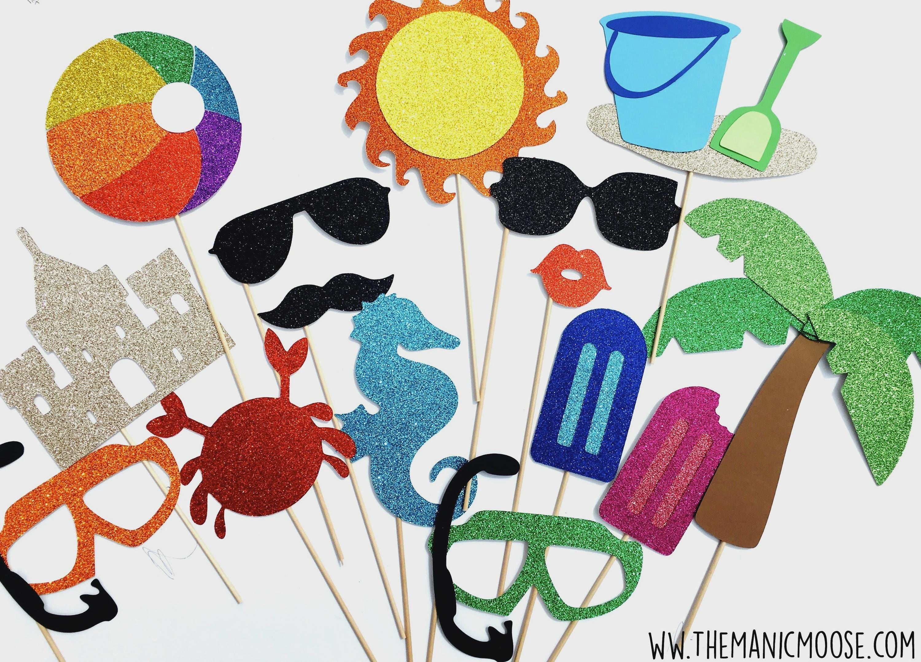 Glitter Beach Photo Booth Props: Summer Party Decorations, Set of 15
