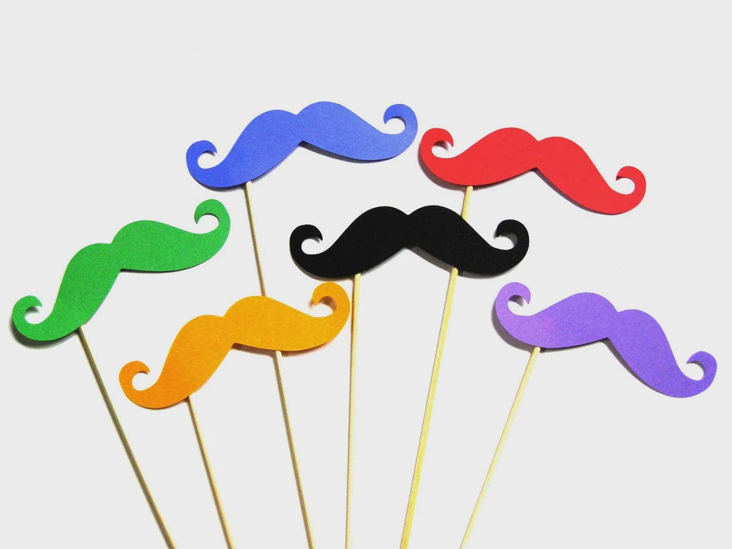 Colorful Mustache Photo Booth Props - Party Decoration, Set of 6