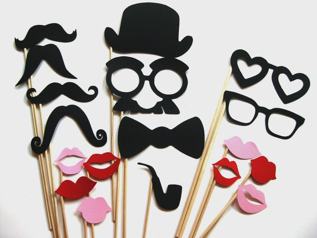 Photo Booth Party Props - The Classic Collection -  18 piece set - Birthdays, Weddings, Parties - Photobooth Props