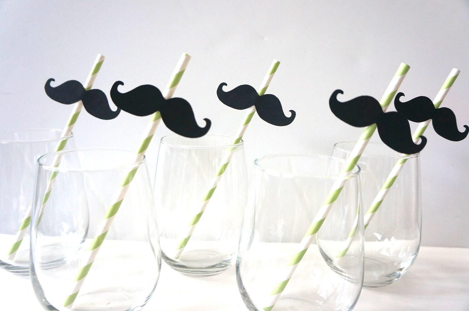 Lime Green Striped Mustache Straws - Party Photo Booth Props, Set of 10