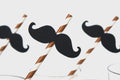 Brown Striped Mustache Straws - Party Photo Booth Props, Set of 10