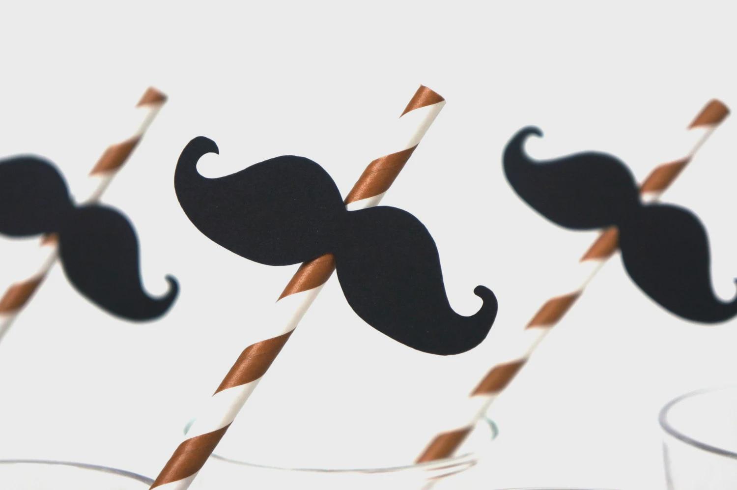 Brown Striped Mustache Straws - Party Photo Booth Props, Set of 10