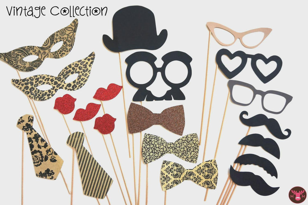 Vintage Wedding Photo Booth Props - 20 piece set - Birthdays, Weddings, Parties - Photobooth Props