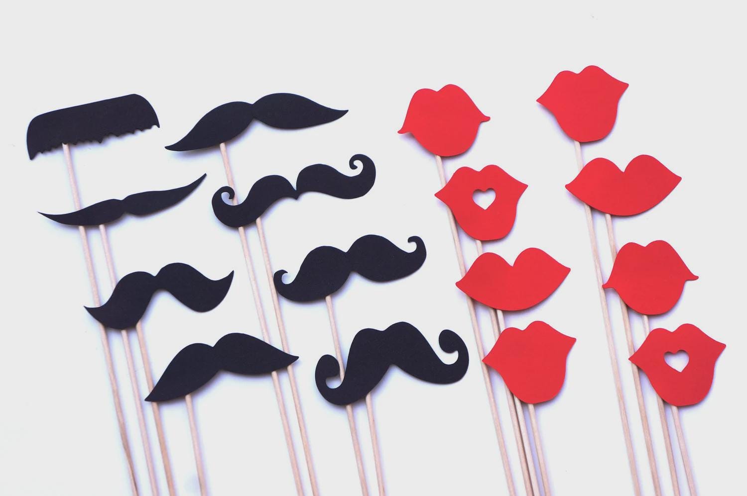 Mustache and Lips Photo Booth Props - Set of 16