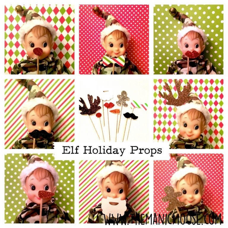 Elf Photo Booth Props – Miniature Glitter Christmas Accessories (Set of 8)