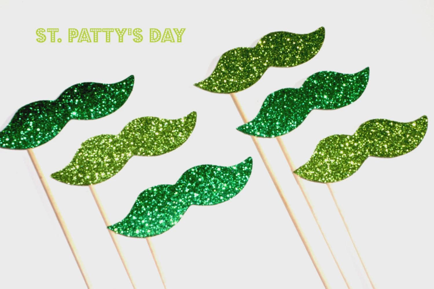 St. Patrick's Day Glitter Mustache Photo Booth Props - Set of 6