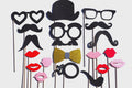 Wedding Photo Booth Props - Gold Glitter Bow Tie, Mustaches, Lips - 19 Piece Set