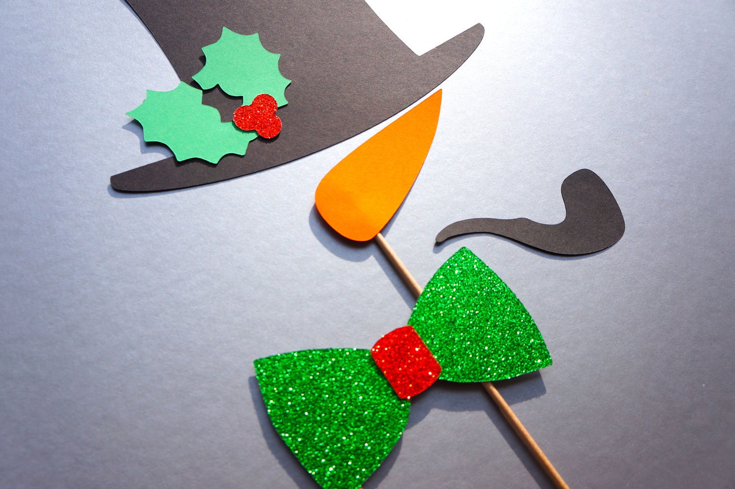 Christmas Photo Booth Props - 4 piece set of GLITTER Photobooth Props - Frosty the Snowman