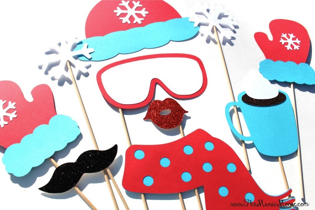 Winter Photo Booth Props - Glitter Ski Bunny Set, 10 Piece