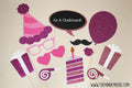 Birthday Party Photo Booth Props ~ 12 piece set ~ Pink ~ Glitter ~ You Choose Balloon Number