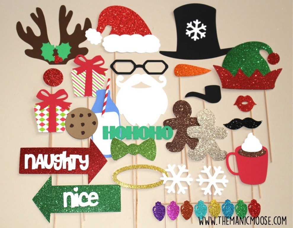 Christmas Glitter Photo Booth Props - Holiday Party Set