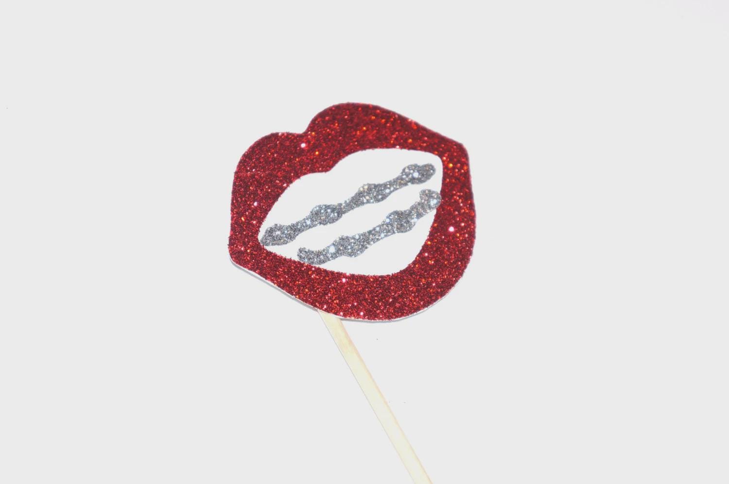 Glitter Lips Photo Booth Prop – Ruby Red with Silver Braces