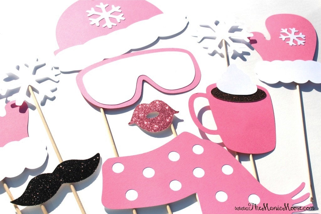 Winter Photo Booth Props – Glitter Ski Bunny Set (10 Piece)