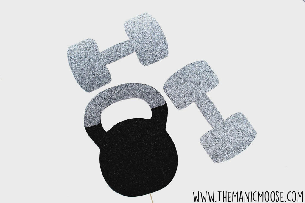 Glitter Workout Photo Booth Props, Dumbbell Kettlebell Set