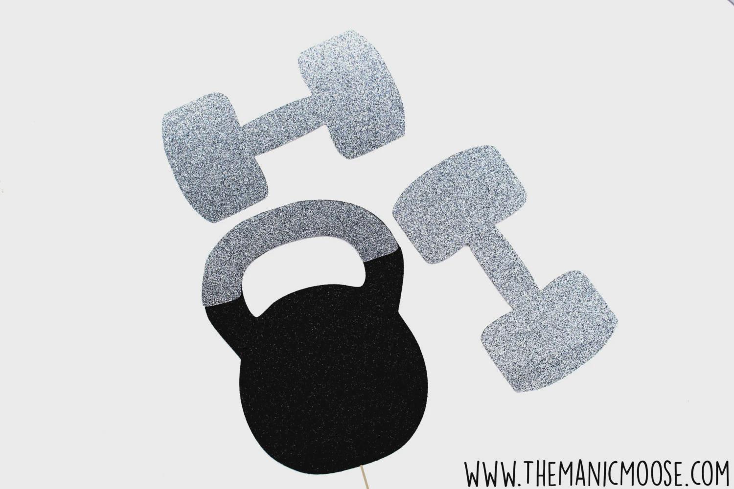 Glitter Workout Photo Booth Props, Dumbbell Kettlebell Set