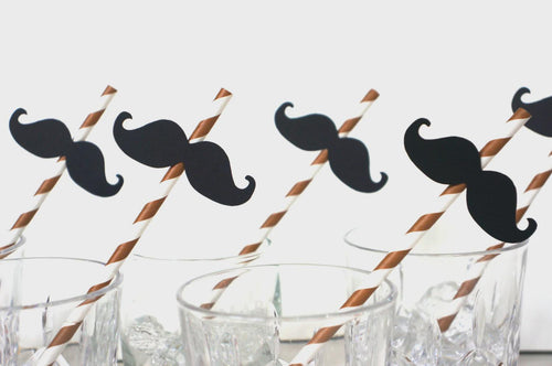 Brown Striped Mustache Straws - Party Photo Booth Props, Set of 10