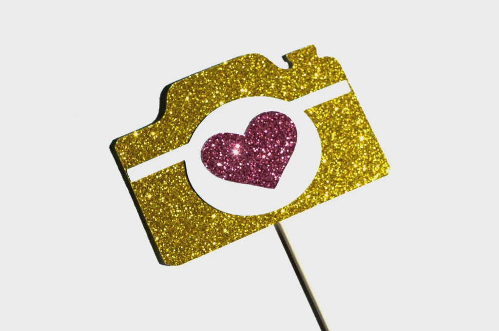 Glitter Camera Heart Photo Booth Prop – Wedding Party Decor