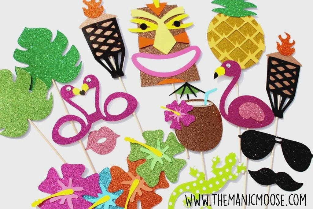 Glitter Tiki Photo Booth Props, Hawaiian Luau Party Set