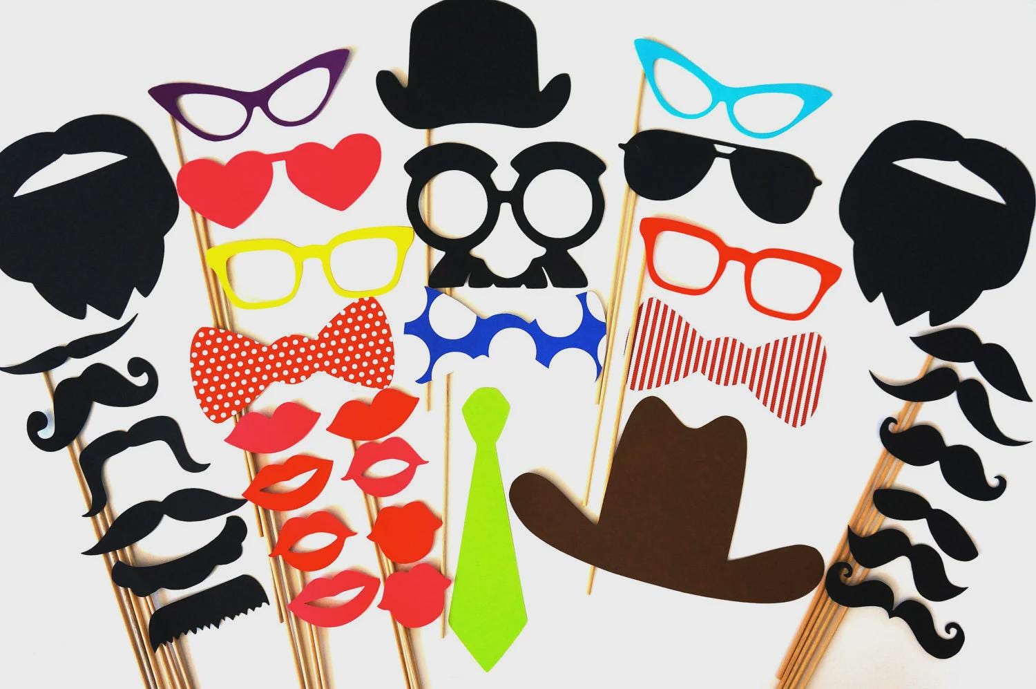 35 Piece Photo Booth Props - Weddings, Birthdays & Parties