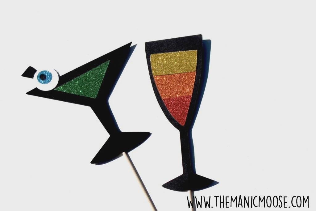 Creepy Cocktails Halloween Photo Booth Props - Glitter Party Decorations, 2pc Set