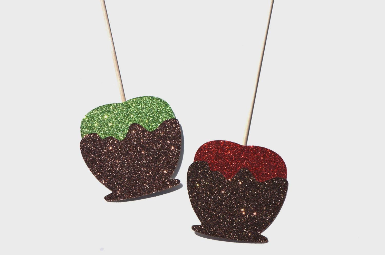 Glitter Caramel Apple Photo Booth Props - Fall Party Decor, Set of 2