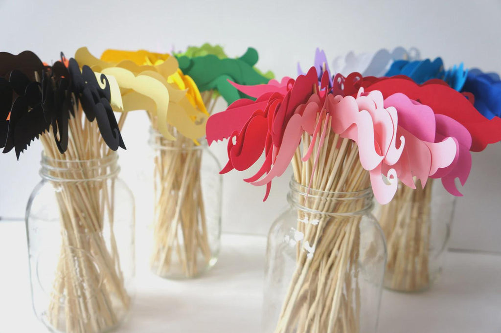 Mustache Photo Booth Props - Party Decorations, Set of 12