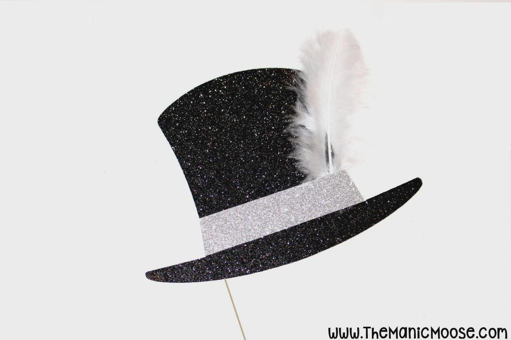 Glitter Mini Top Hat Photo Booth Prop with Feather