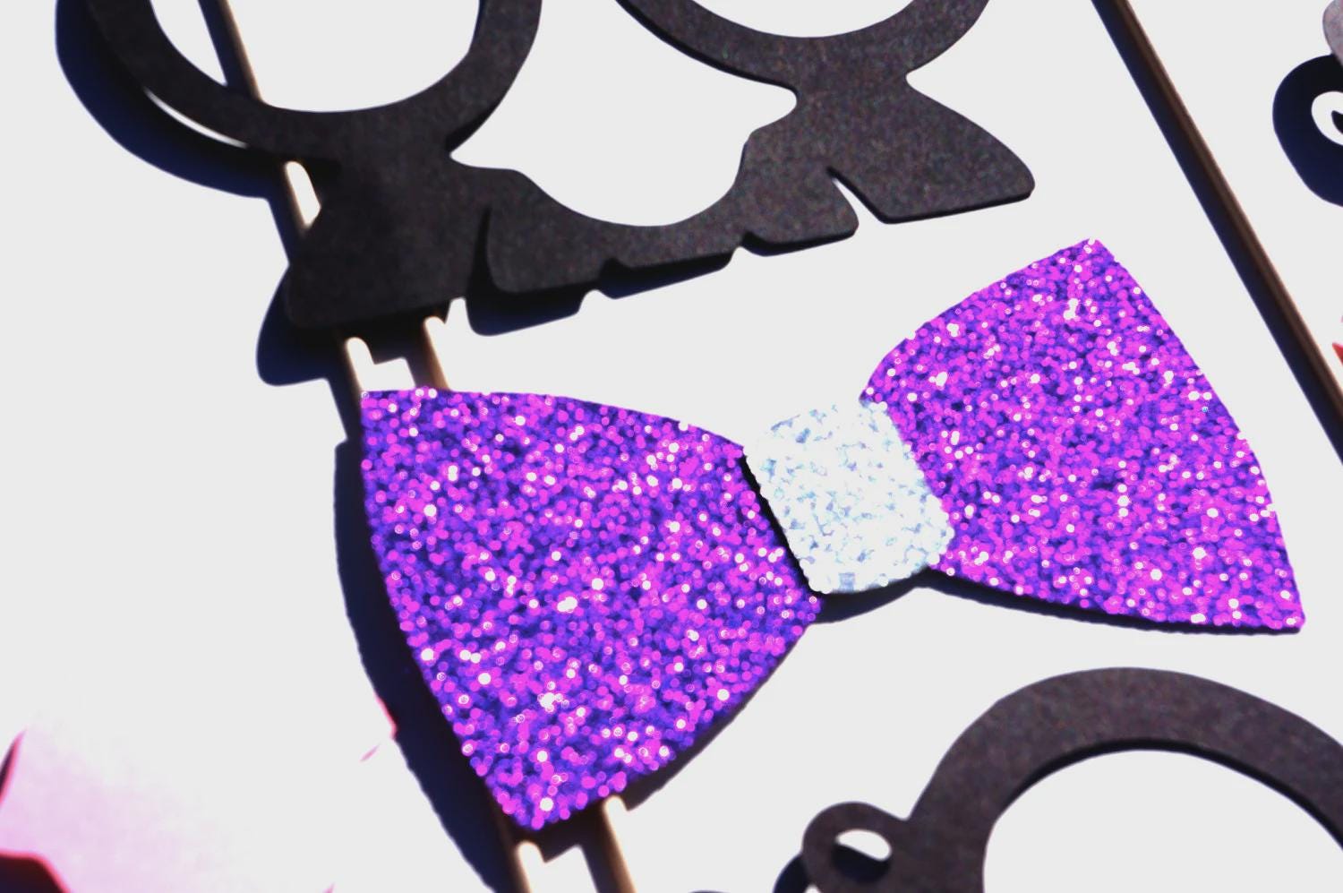 Photo Booth Props - 19 Piece Set with Glitter Bow Tie