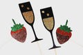 Glitter Valentine's Day Photo Booth Props – Champagne & Strawberries Set