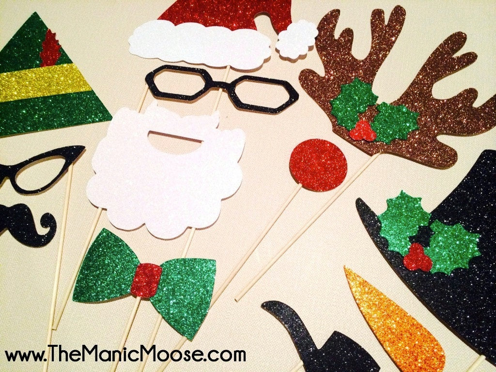 Glitter Christmas Photo Booth Props - Holiday Party Set