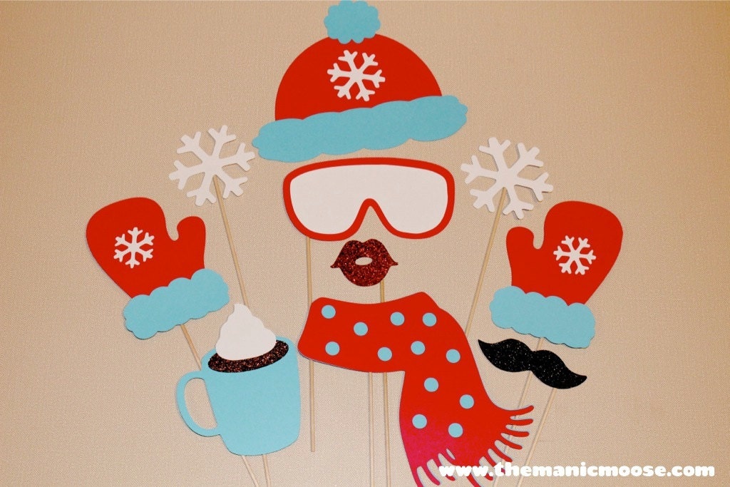 Winter Photo Booth Props – Glitter Ski Bunny Set (10 Piece)