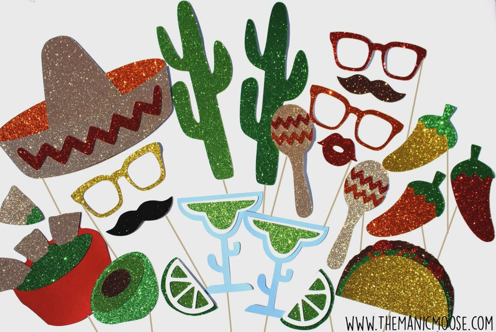 Cinco de Mayo Glitter Photo Booth Props - 22 Piece Set