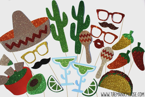 Cinco de Mayo Glitter Photo Booth Props - 22 Piece Set