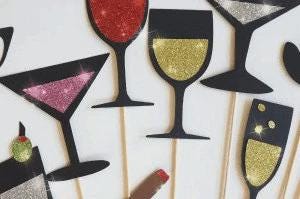 Sparkly Photobooth Props - The Celebration Collection - Set of 14 Photo Booth Props with GLITTER