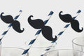 Navy Blue Striped Mustache Straws - Party Photo Booth Props, Set of 10