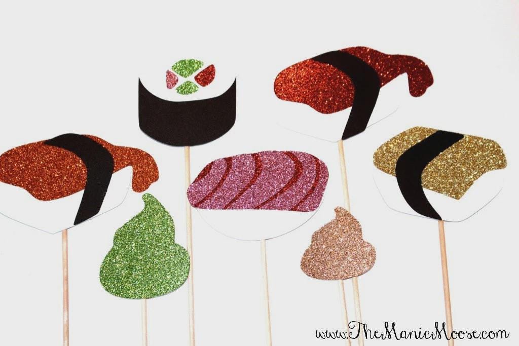 Glitter Sushi Photo Booth Props, Fun Foods Collection, Set of 7