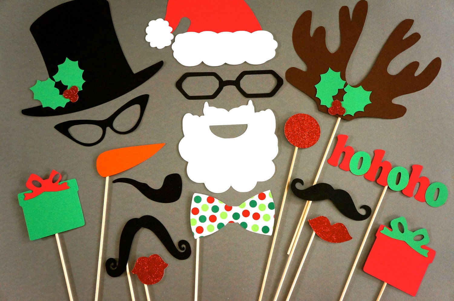 Glitter Christmas Photo Booth Props – 17 Piece Holiday Party Set