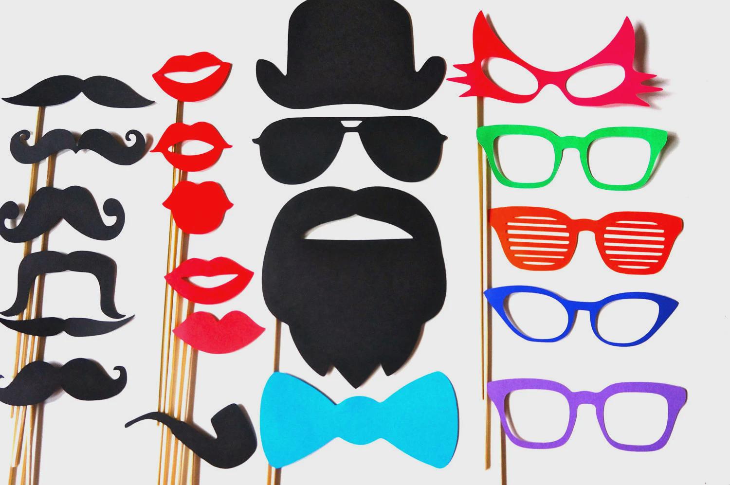 Fun Photo Booth Props - 21 piece prop set - Birthdays, Weddings, Parties - Photobooth Props