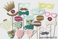 Garden Tea Party Photo Booth Props: Glitter Crowns, Teacups, Macarons - Set of 21