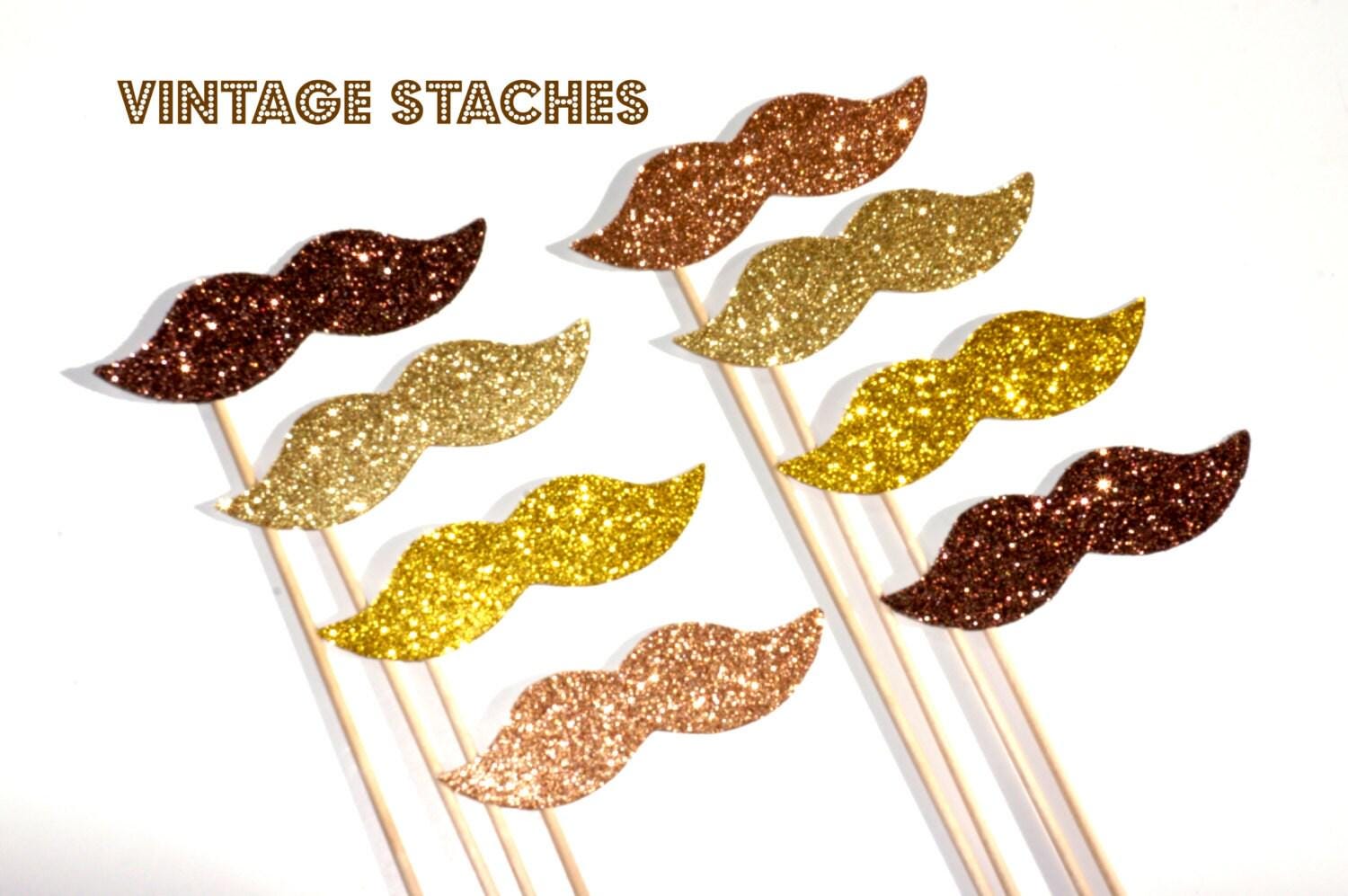 Glitter Mustache Photo Booth Props - Vintage Party Decorations, Set of 8