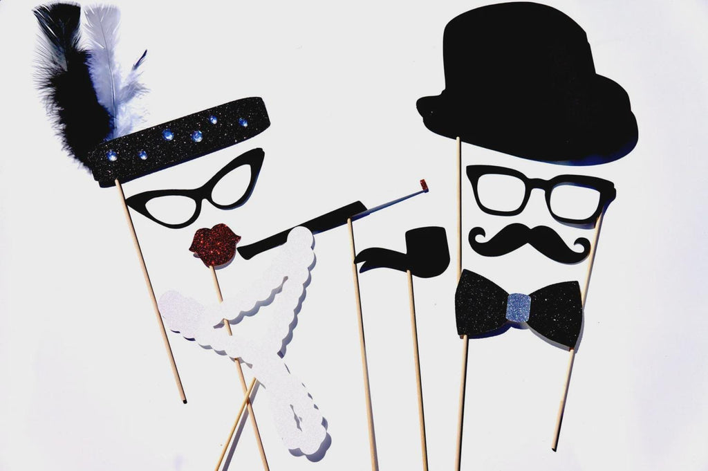Roaring Twenties Photo Booth Props - 10 piece set - Birthdays, Weddings, Parties - GLITTER Photobooth Props