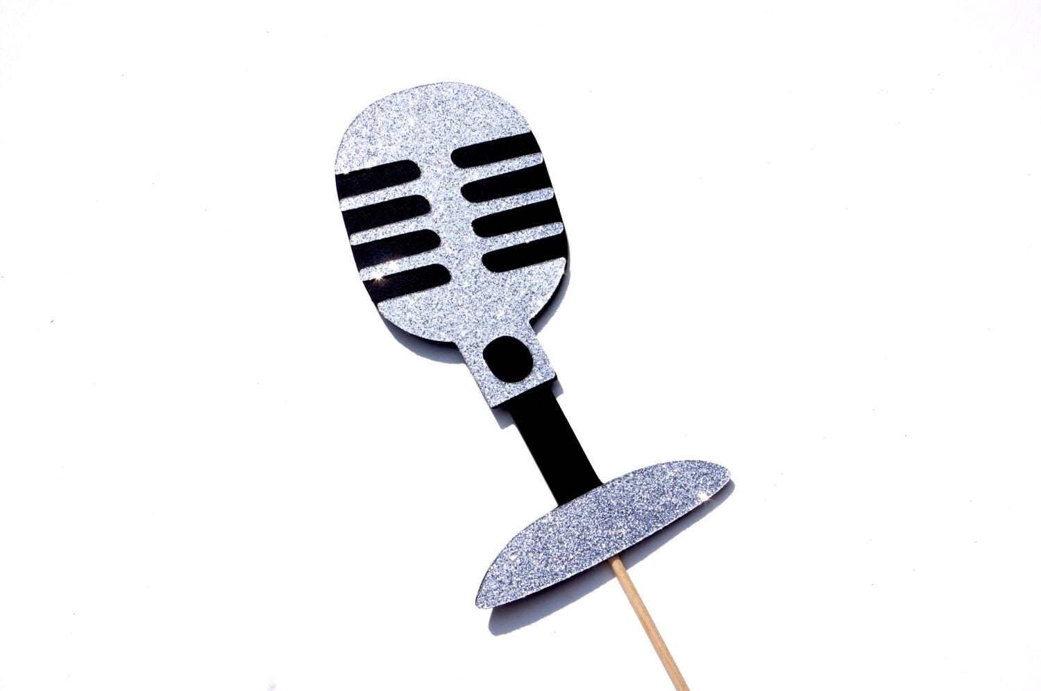Photo Booth Props - GLITTER Vintage Microphones - Set of 2 - Silver and Gold GLITTER Photobooth Props