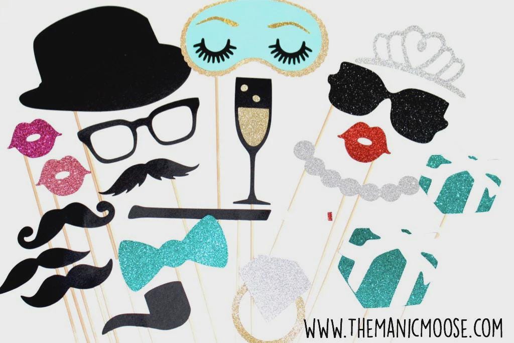 Glitter Photo Booth Props - 20 Piece Party Set