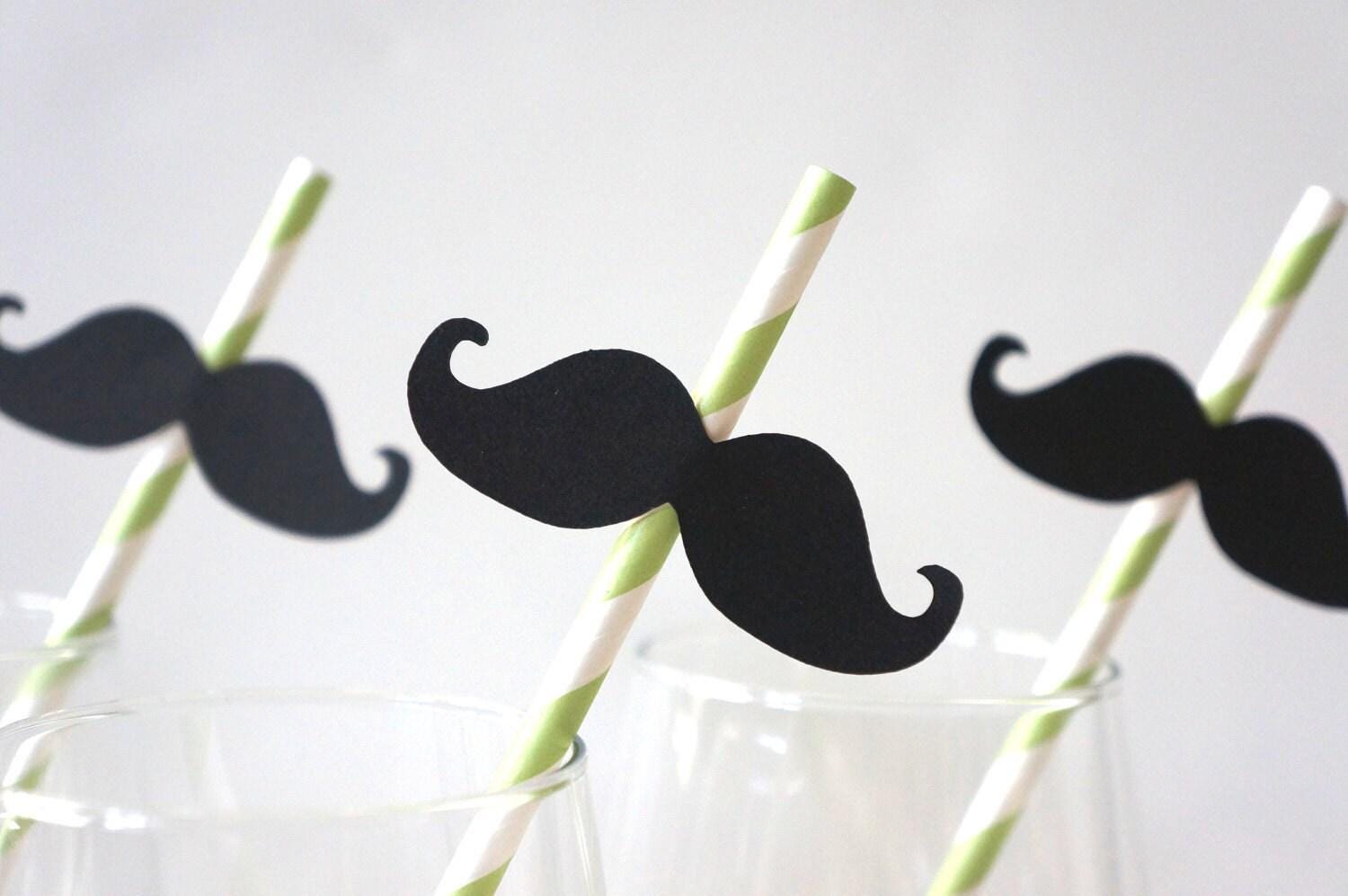 Lime Green Striped Mustache Straws - Party Photo Booth Props, Set of 10
