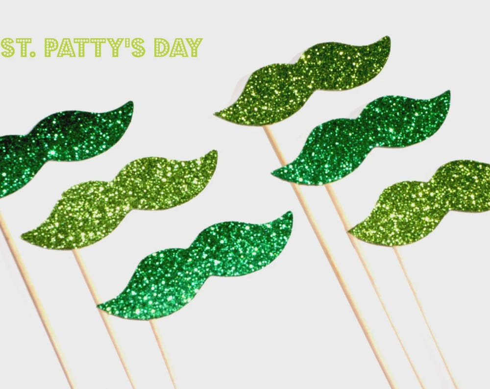 St. Patrick's Day Glitter Mustache Photo Booth Props - Set of 6