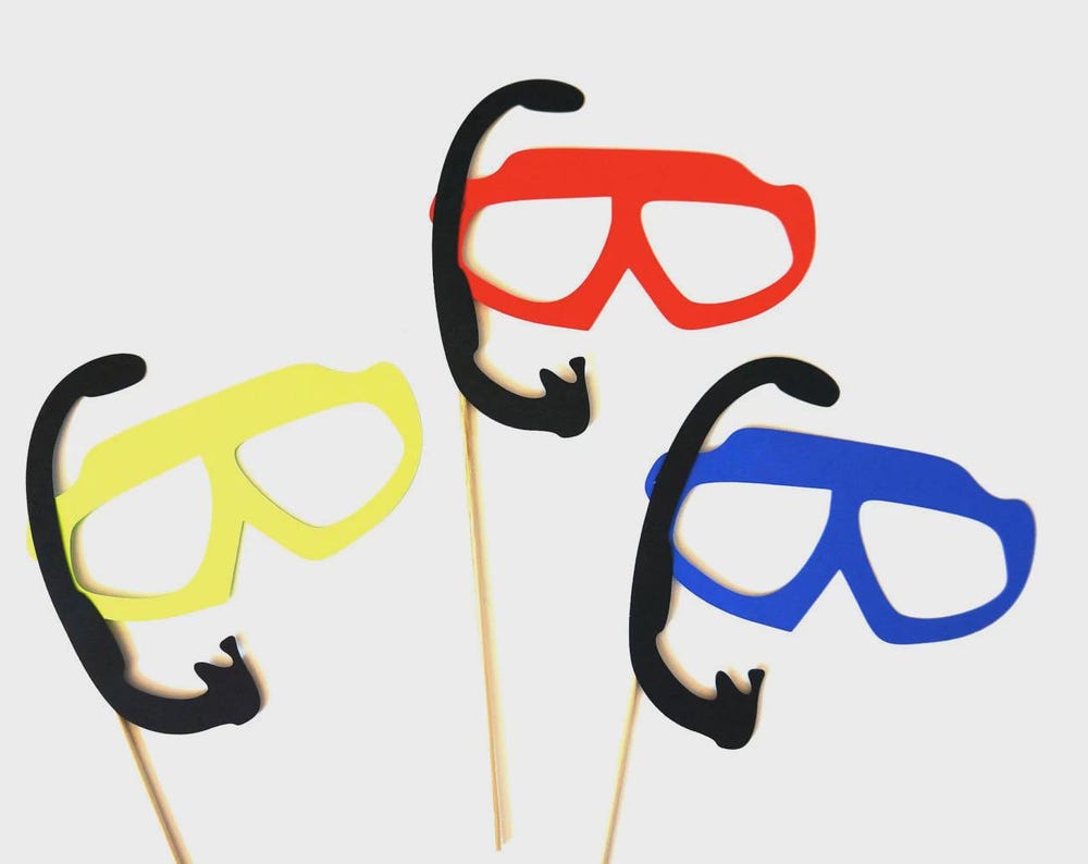 Swim Goggles & Snorkel Photo Booth Props - Set of 3, Party Fun